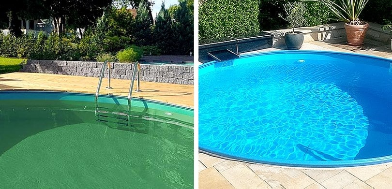 Poolreinigung - Wasser vor und nach der Reinigung im Pool